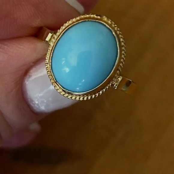 Vintage 9k gold turquoise oval ring. Size 8 - Picture 3 of 8